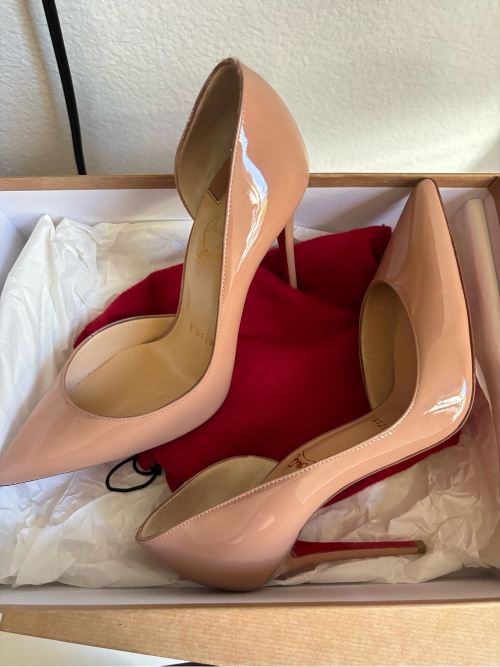 Christian Louboutin Nude Patent Leather Pointed-Toe Stiletto Pumps
